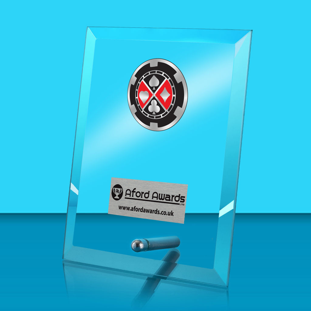 Poker Glass Rectangle Award with Metal Pin