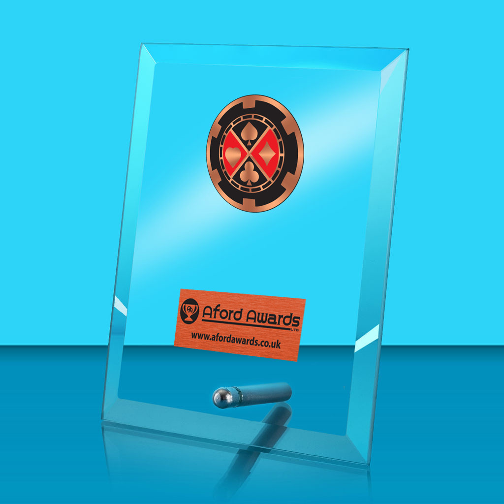 Poker Glass Rectangle Award with Metal Pin