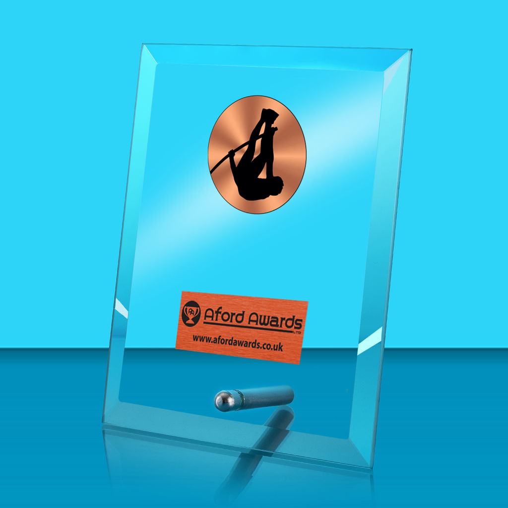 Pole Vault Glass Rectangle Award with Metal Pin