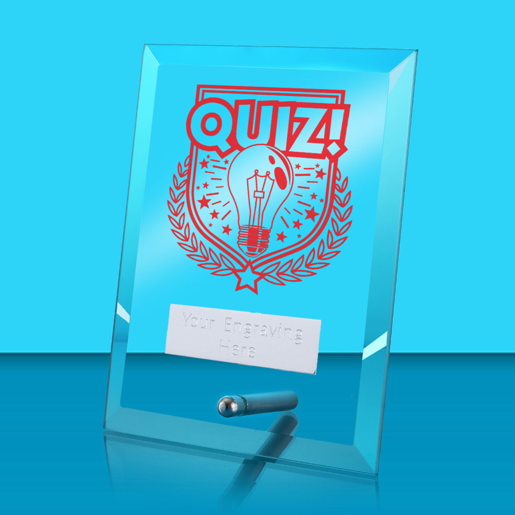 UV Colour Printed Quiz Glass Rectangle Award with Metal Pin