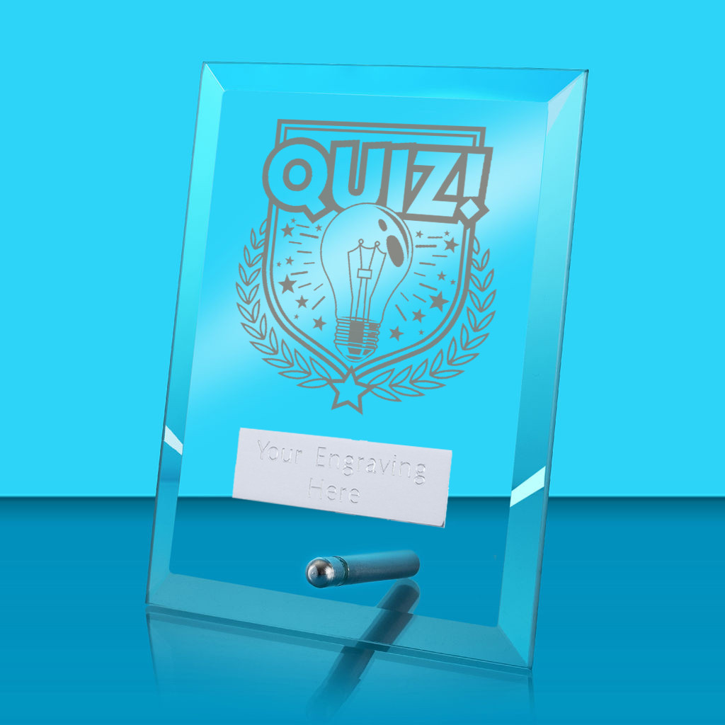 UV Colour Printed Quiz Glass Rectangle Award with Metal Pin