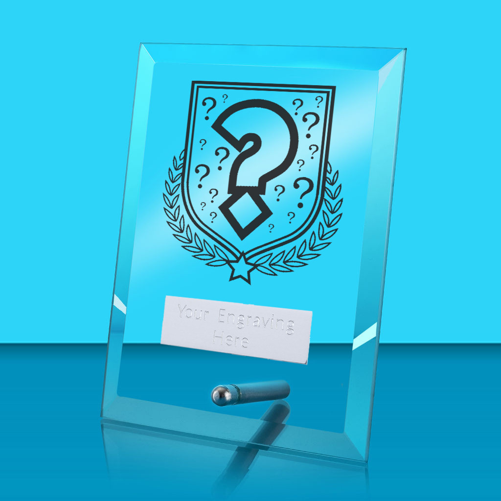 UV Colour Printed Quiz Glass Rectangle Award with Metal Pin