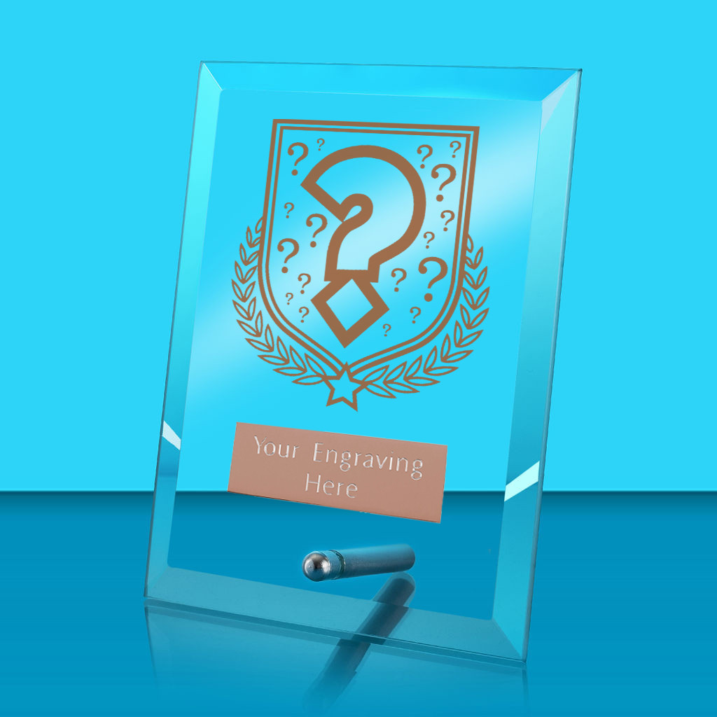 UV Colour Printed Quiz Glass Rectangle Award with Metal Pin