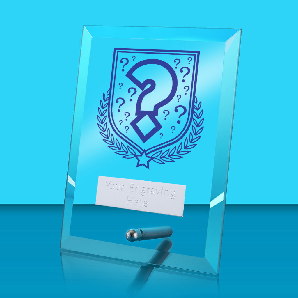 UV Colour Printed Quiz Glass Rectangle Award with Metal Pin
