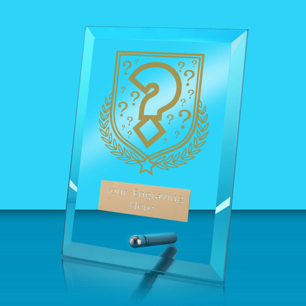 UV Colour Printed Quiz Glass Rectangle Award with Metal Pin