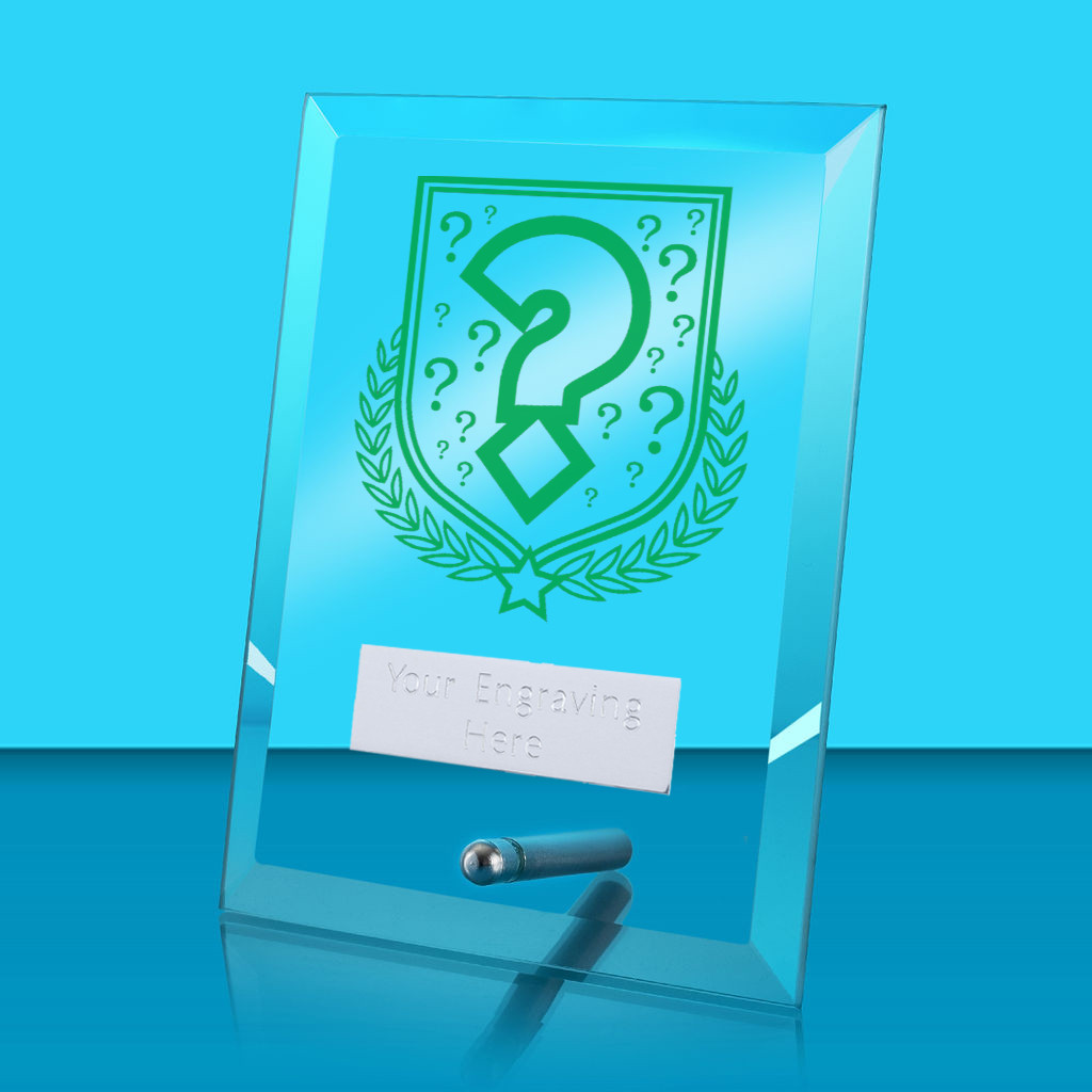 UV Colour Printed Quiz Glass Rectangle Award with Metal Pin