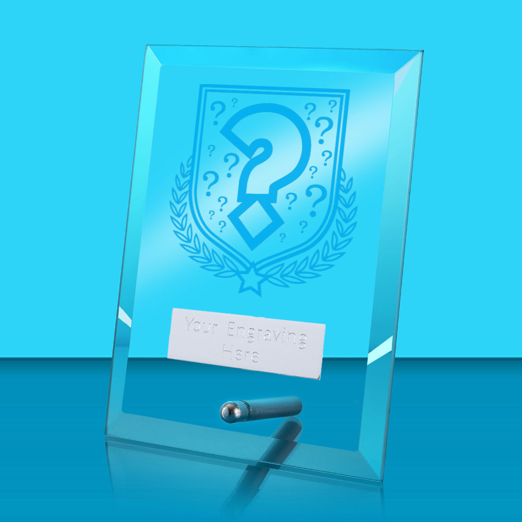 UV Colour Printed Quiz Glass Rectangle Award with Metal Pin