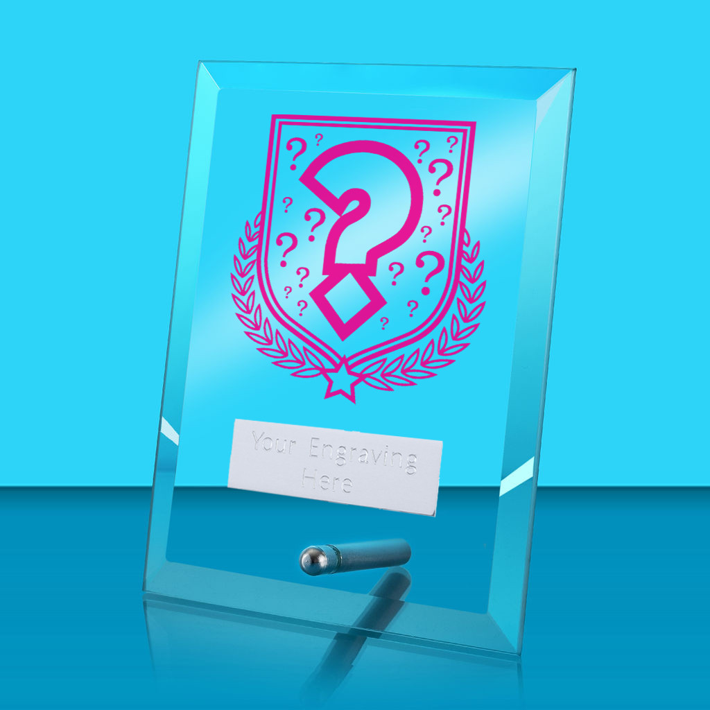 UV Colour Printed Quiz Glass Rectangle Award with Metal Pin