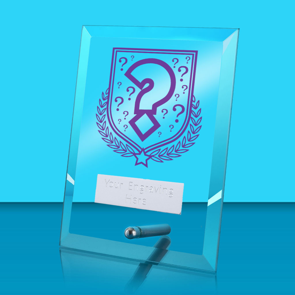 UV Colour Printed Quiz Glass Rectangle Award with Metal Pin