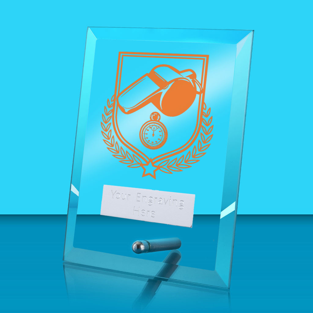 UV Colour Printed Referee Glass Rectangle Award with Metal Pin