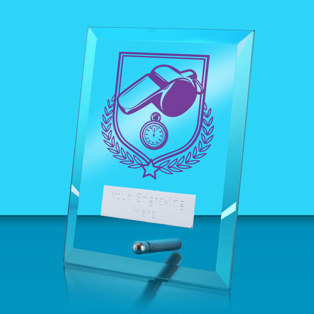UV Colour Printed Referee Glass Rectangle Award with Metal Pin