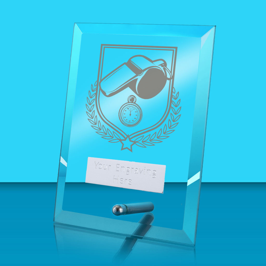 UV Colour Printed Referee Glass Rectangle Award with Metal Pin