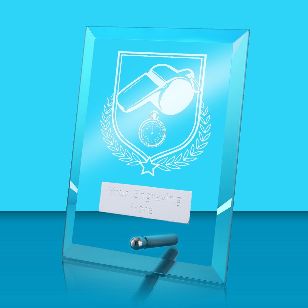 UV Colour Printed Referee Glass Rectangle Award with Metal Pin