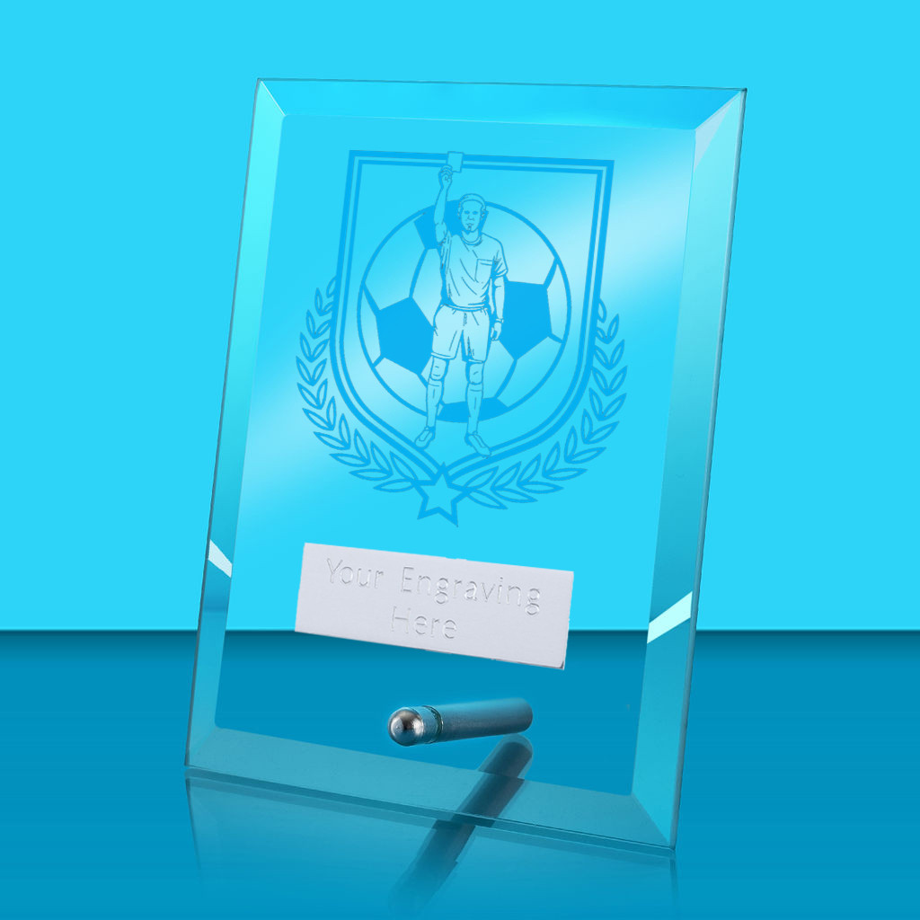 UV Colour Printed Referee Glass Rectangle Award with Metal Pin