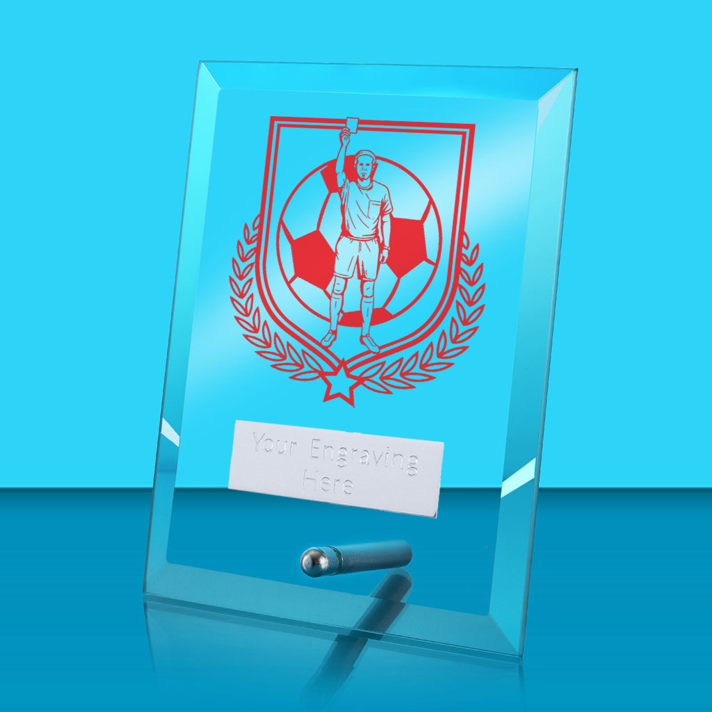 UV Colour Printed Referee Glass Rectangle Award with Metal Pin