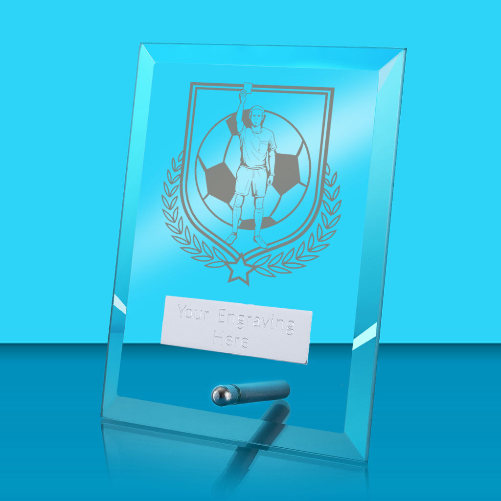 UV Colour Printed Referee Glass Rectangle Award with Metal Pin