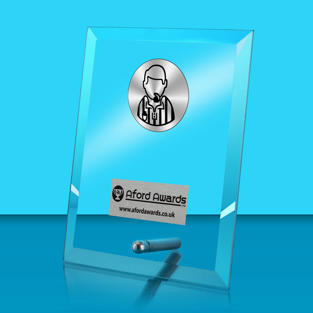 Referee Glass Rectangle Award with Metal Pin