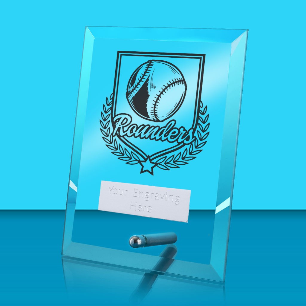 UV Colour Printed Rounders Glass Rectangle Award with Metal Pin