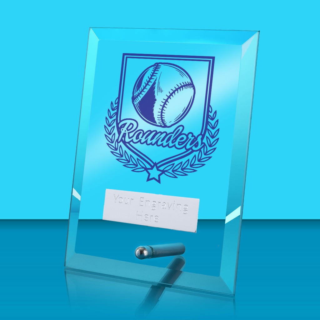 UV Colour Printed Rounders Glass Rectangle Award with Metal Pin