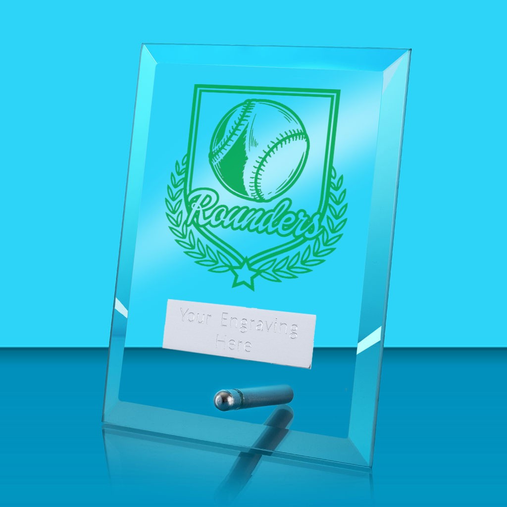 UV Colour Printed Rounders Glass Rectangle Award with Metal Pin