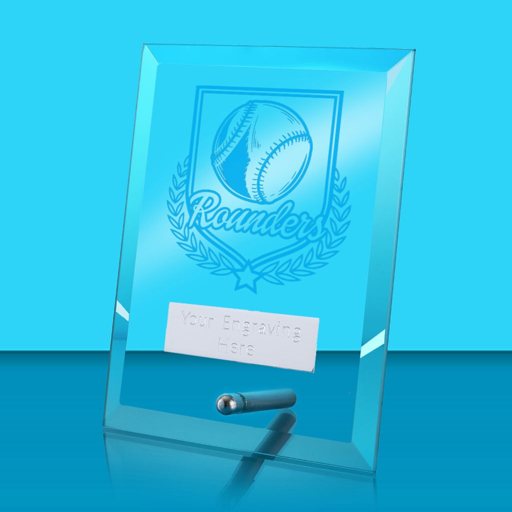 UV Colour Printed Rounders Glass Rectangle Award with Metal Pin