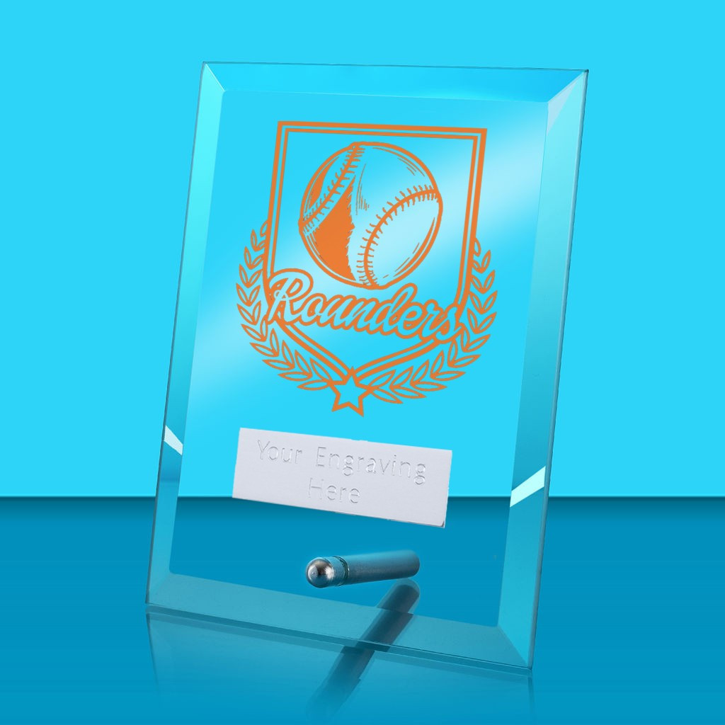 UV Colour Printed Rounders Glass Rectangle Award with Metal Pin