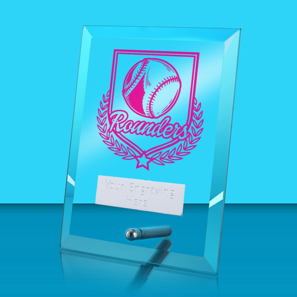 UV Colour Printed Rounders Glass Rectangle Award with Metal Pin
