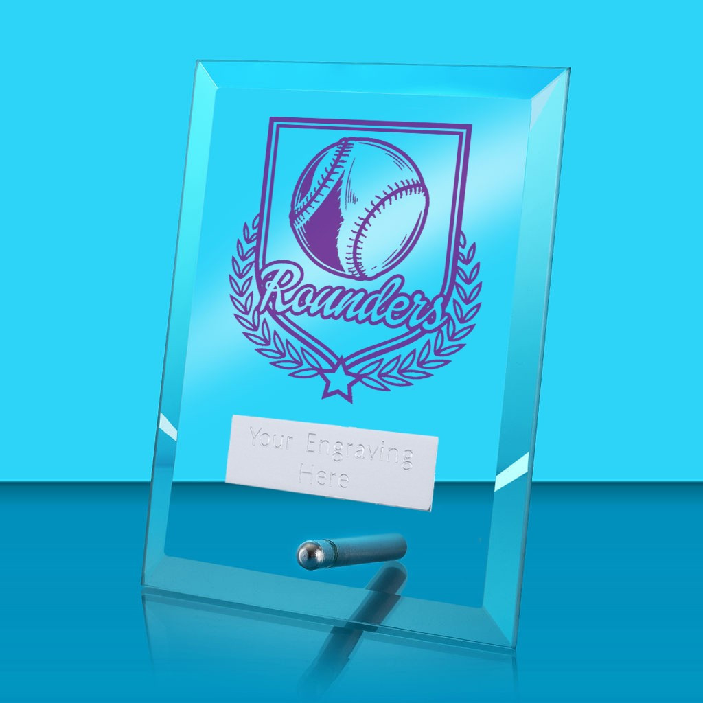 UV Colour Printed Rounders Glass Rectangle Award with Metal Pin
