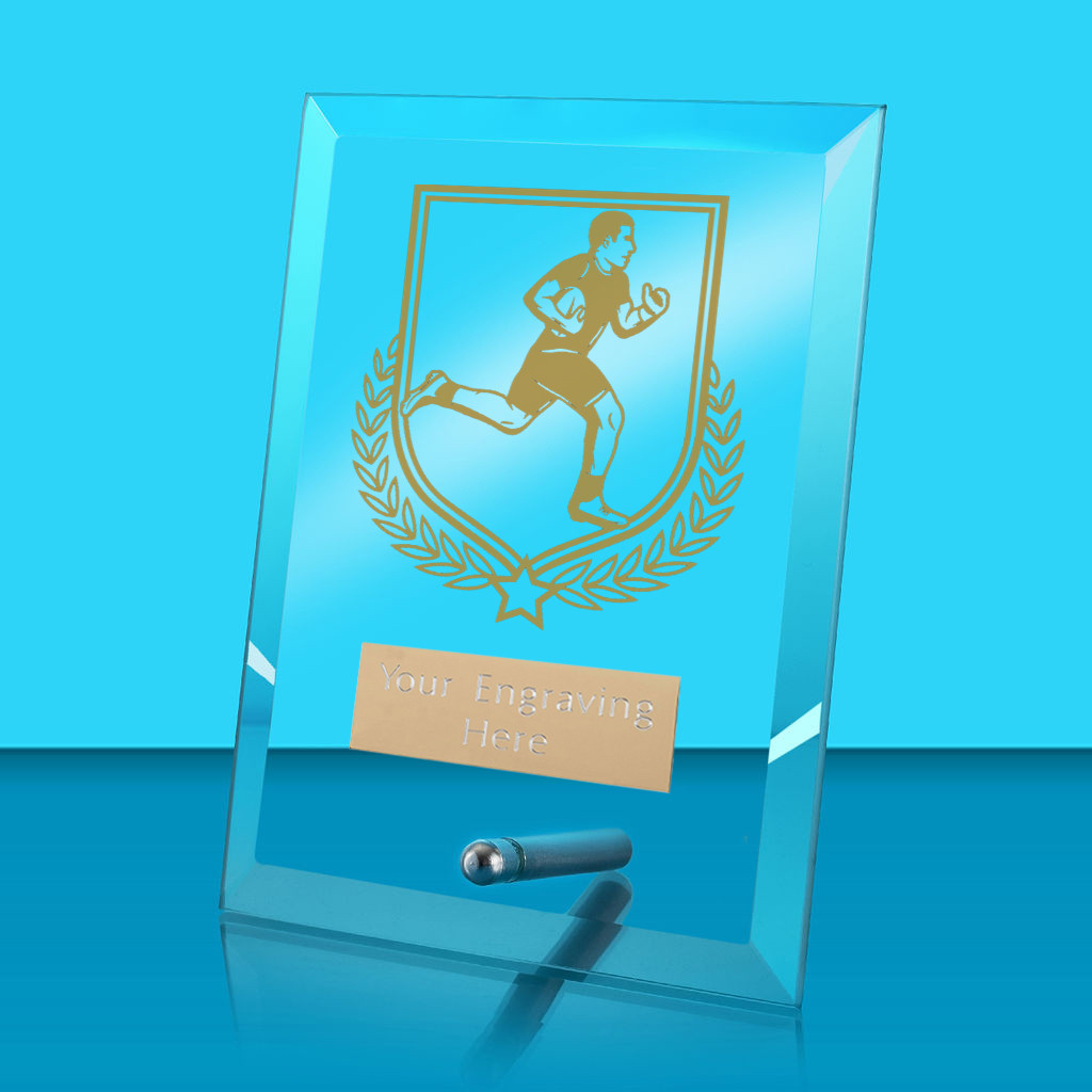 UV Colour Printed Rugby Glass Rectangle Award with Metal Pin