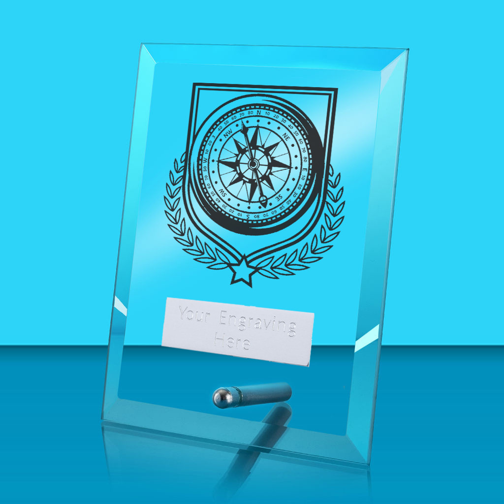 UV Colour Printed Sailing Glass Rectangle Award with Metal Pin
