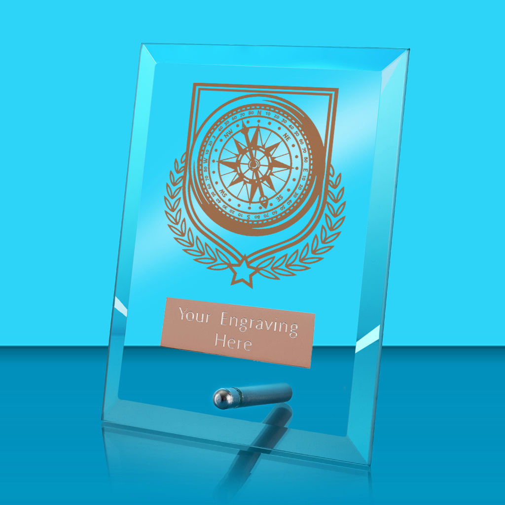 UV Colour Printed Sailing Glass Rectangle Award with Metal Pin