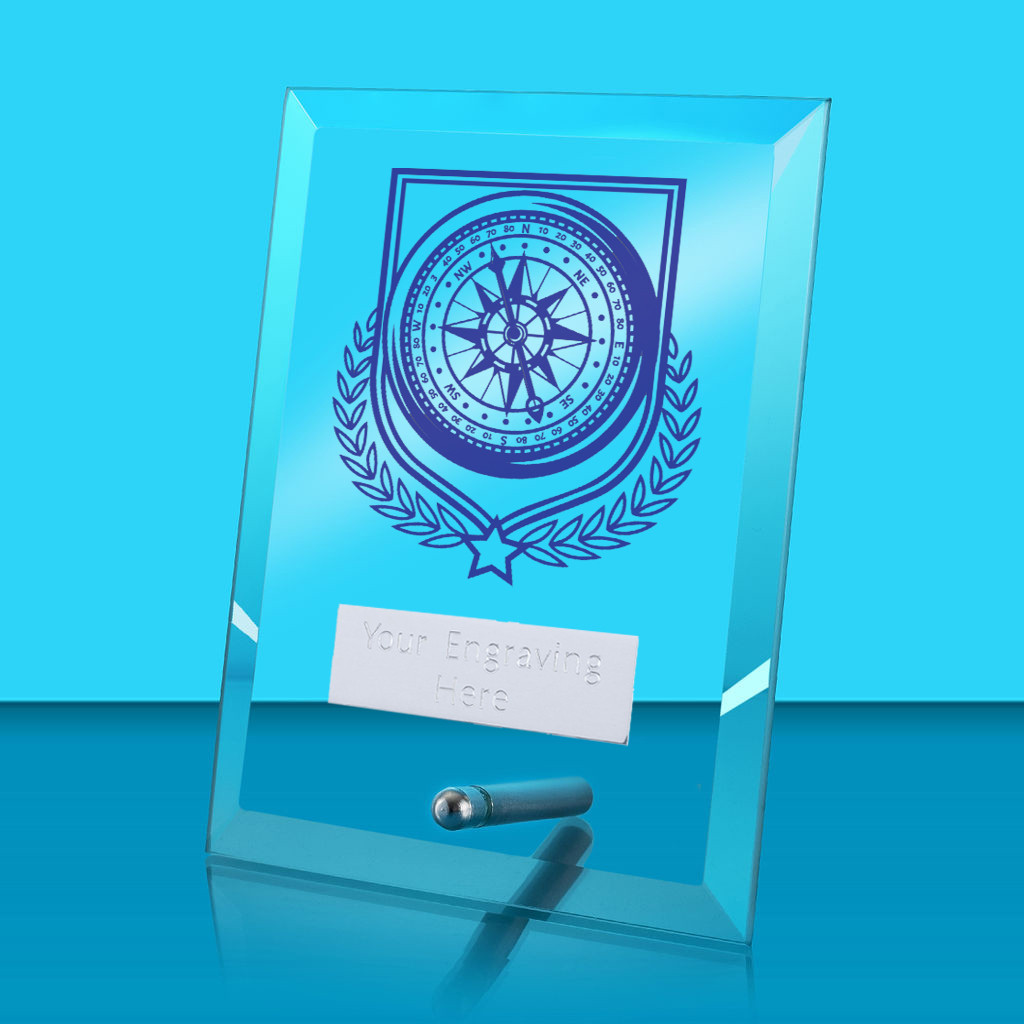 UV Colour Printed Sailing Glass Rectangle Award with Metal Pin