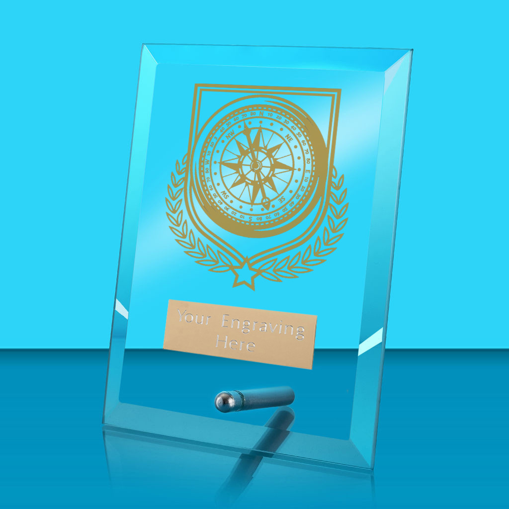 UV Colour Printed Sailing Glass Rectangle Award with Metal Pin