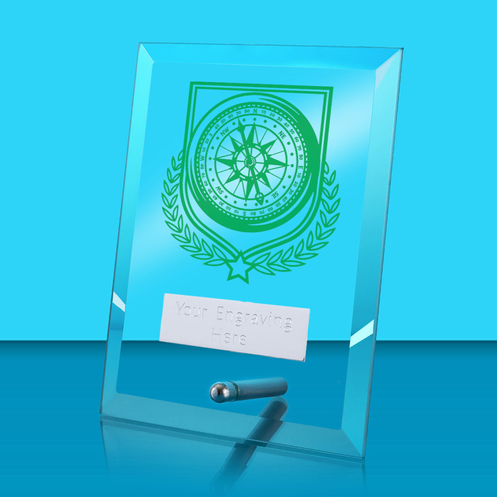 UV Colour Printed Sailing Glass Rectangle Award with Metal Pin