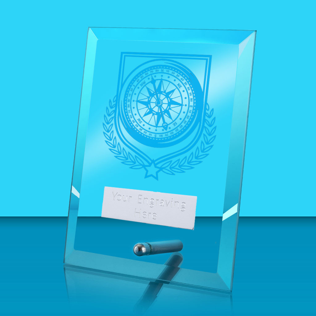 UV Colour Printed Sailing Glass Rectangle Award with Metal Pin