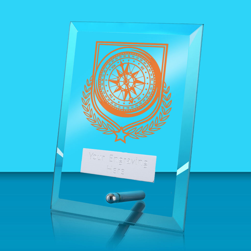 UV Colour Printed Sailing Glass Rectangle Award with Metal Pin