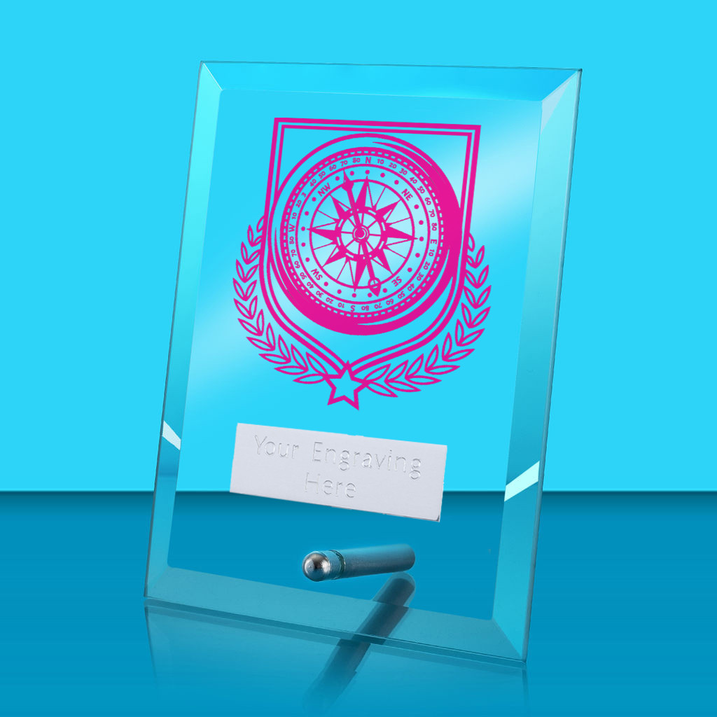 UV Colour Printed Sailing Glass Rectangle Award with Metal Pin