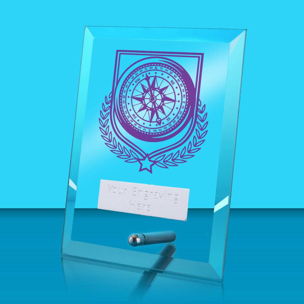 UV Colour Printed Sailing Glass Rectangle Award with Metal Pin