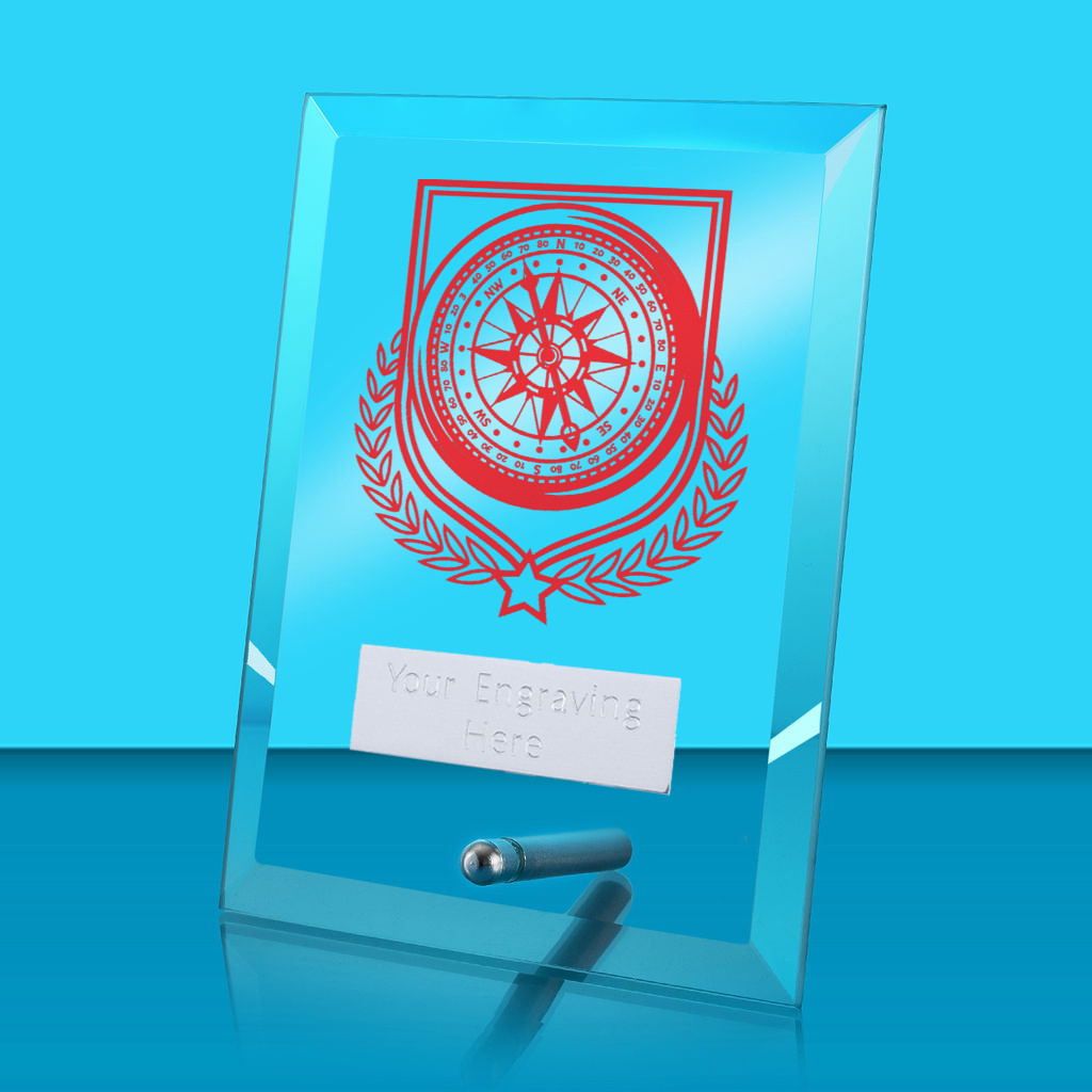 UV Colour Printed Sailing Glass Rectangle Award with Metal Pin