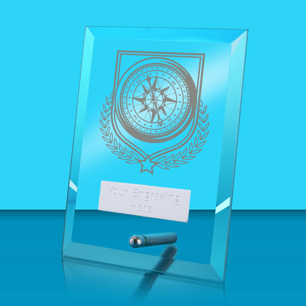 UV Colour Printed Sailing Glass Rectangle Award with Metal Pin
