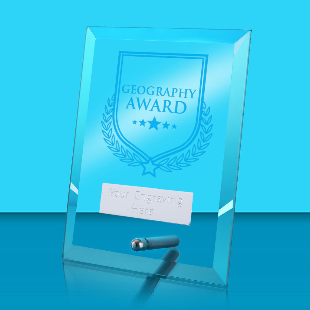 UV Colour Printed Geography Award Glass Rectangle Award with Metal Pin