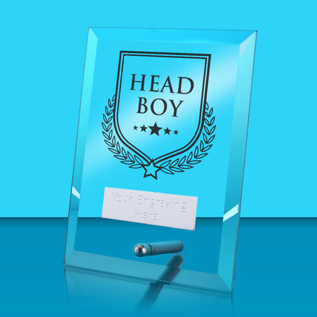 UV Colour Printed Head Boy Glass Rectangle Award with Metal Pin