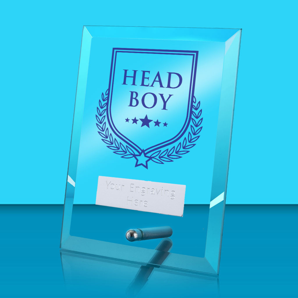 UV Colour Printed Head Boy Glass Rectangle Award with Metal Pin