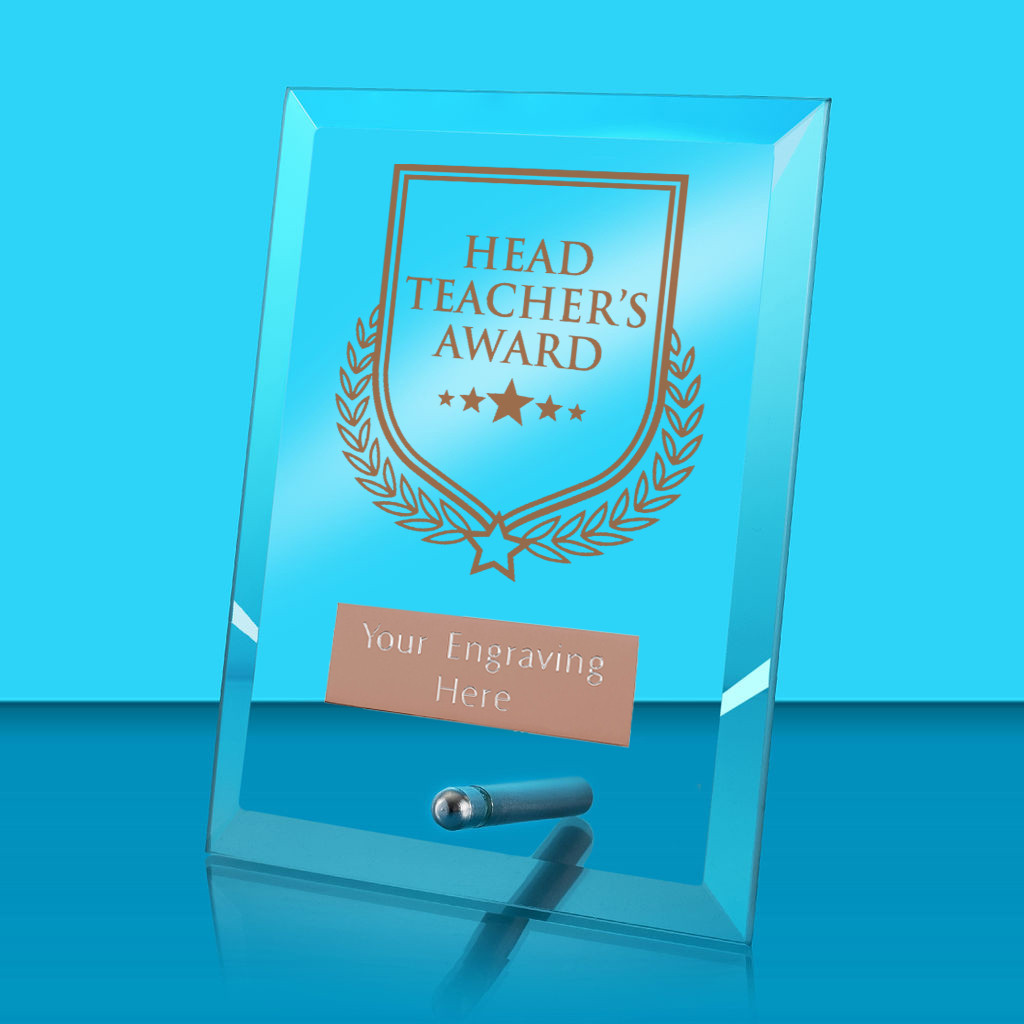 UV Colour Printed Head Teacher's Award Glass Rectangle Award with Metal Pin