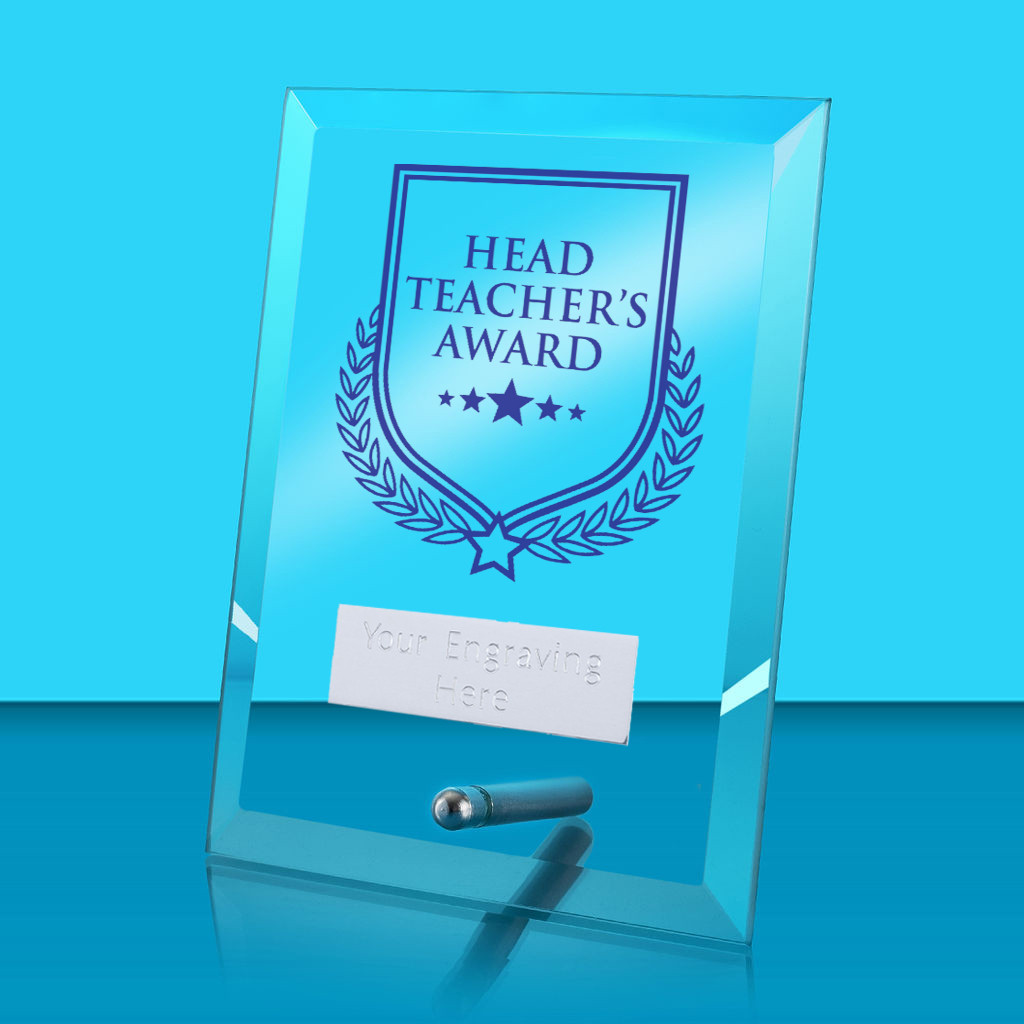 UV Colour Printed Head Teacher's Award Glass Rectangle Award with Metal Pin
