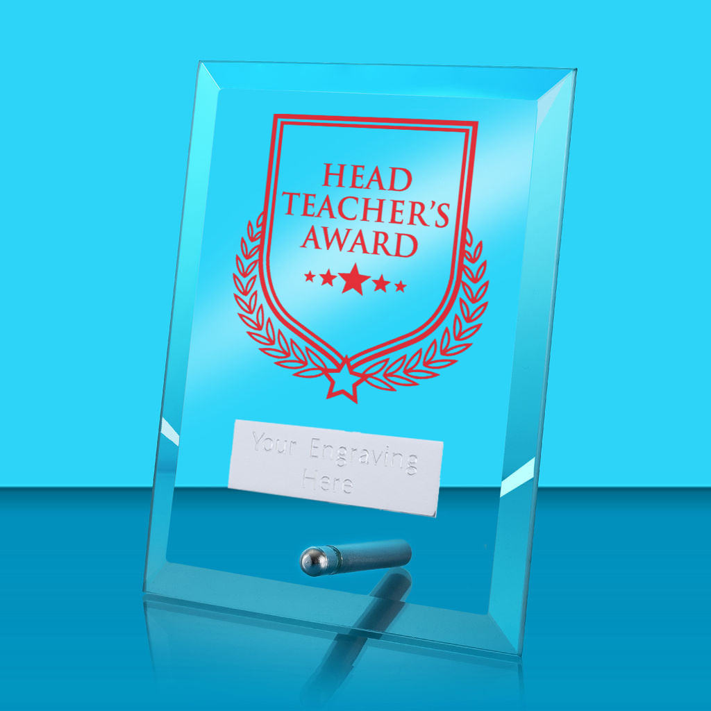 UV Colour Printed Head Teacher's Award Glass Rectangle Award with Metal Pin