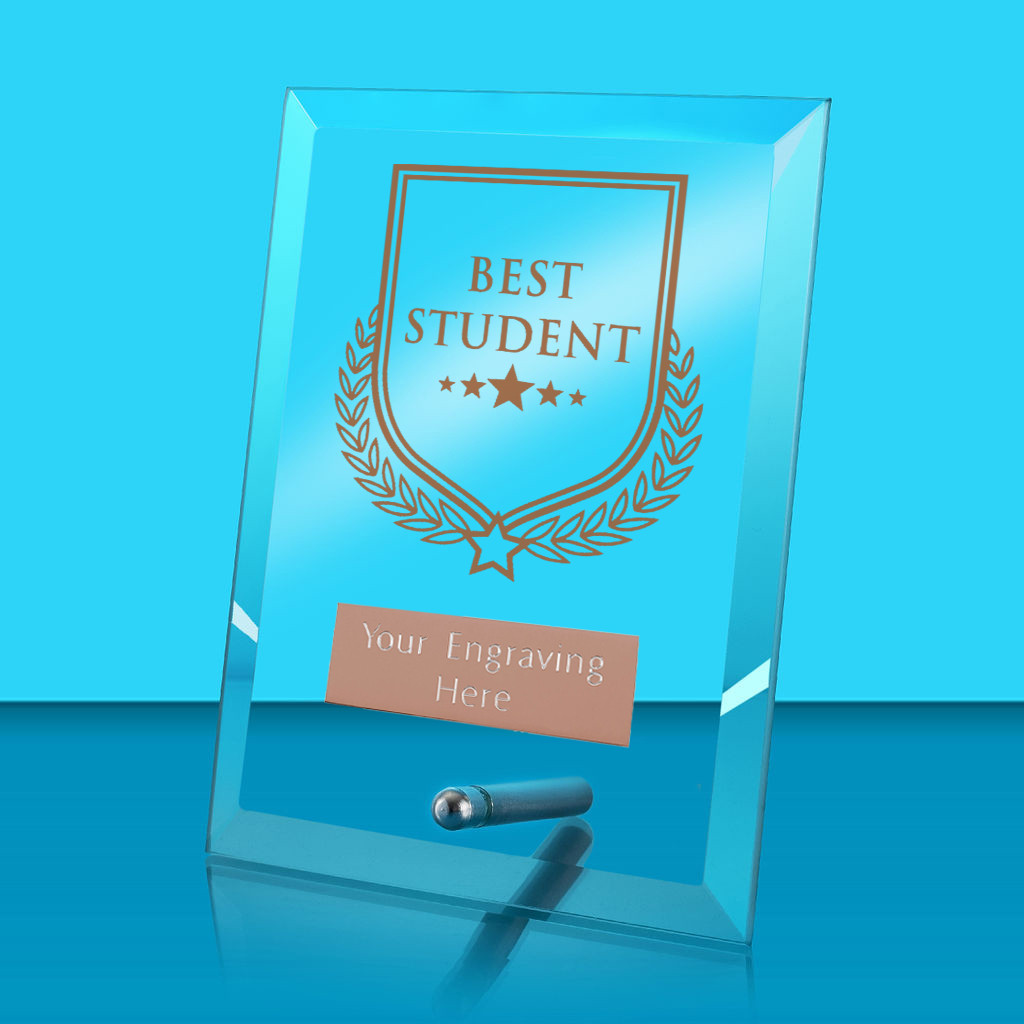 UV Colour Printed Best Student Glass Rectangle Award with Metal Pin