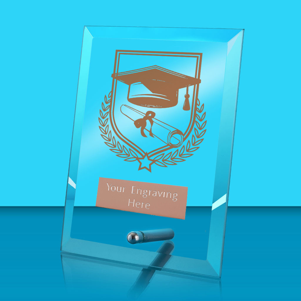 UV Colour Printed Graduation Glass Rectangle Award with Metal Pin