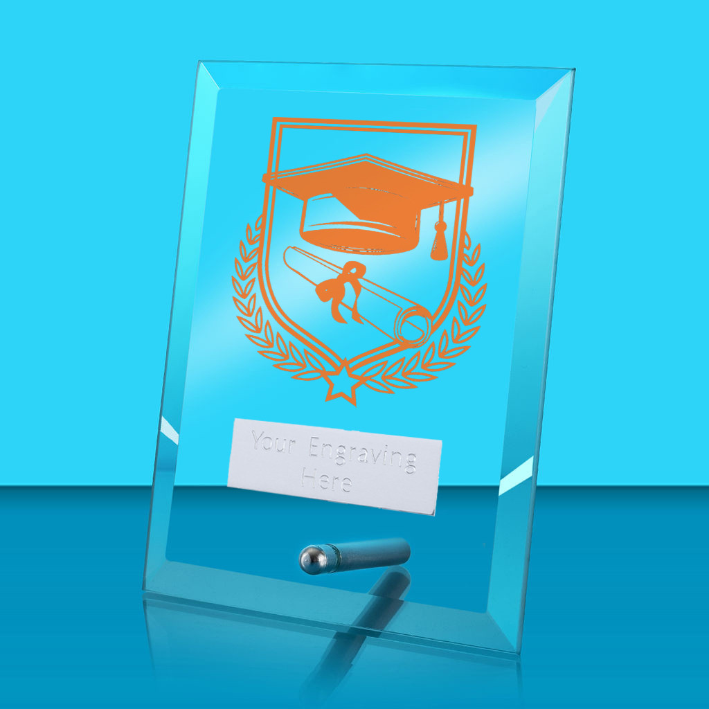 UV Colour Printed Graduation Glass Rectangle Award with Metal Pin