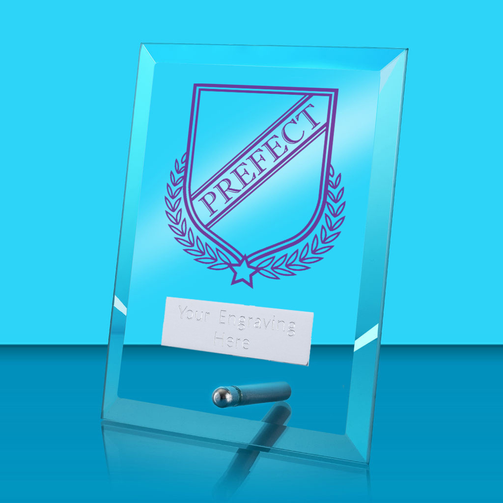 UV Colour Printed School Prefect Glass Rectangle Award with Metal Pin